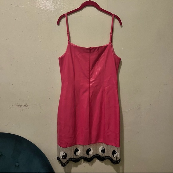 Staud Pink Pleather Joan Ying Yang Beaded Midi Dress 12 - Picture 4 of 7